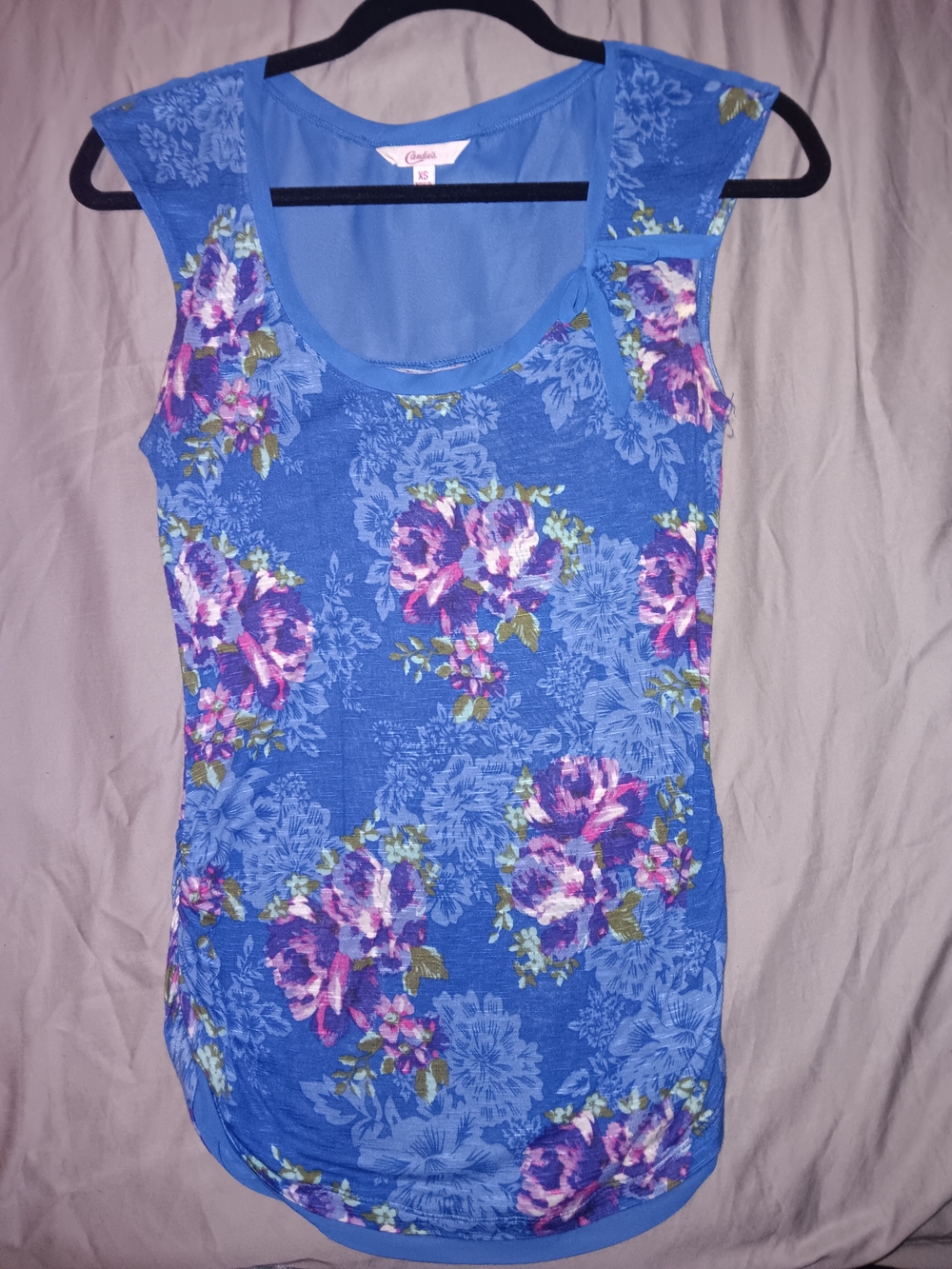 Blue Floral Scoop Neck Tank Top